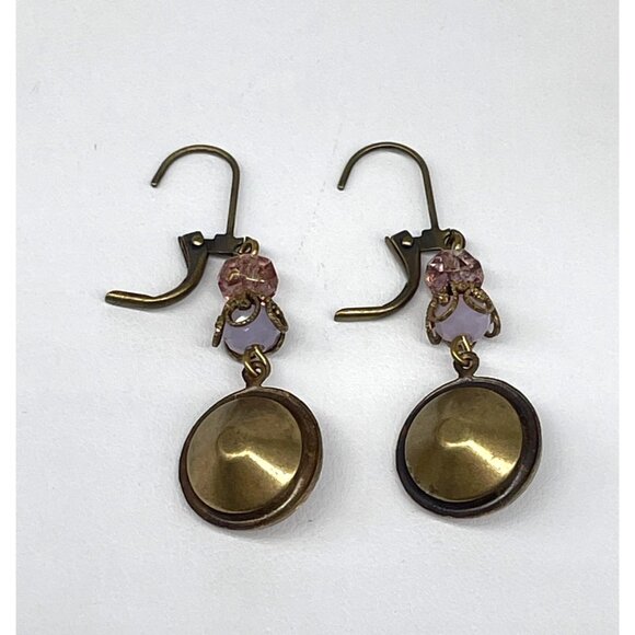 Grandmothers Buttons Rivoli Necklace & Earrings Set Gold-Tone & Pink & Iridescen - Picture 5 of 8